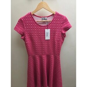 Leota Womens Pink White Bellissimo Jacquard Fit Flare Skater Dress 2969SF S NWT